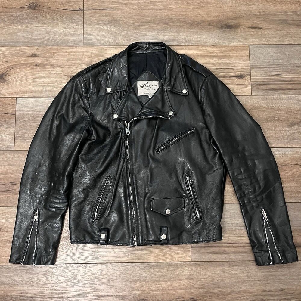 Vintage Continental Fashions Black Biker Moto Motorcycle Leather Jacket Size 40